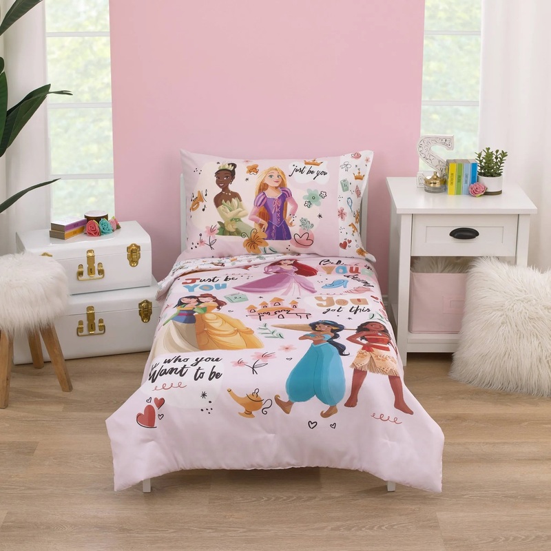 4-Piece Toddler Disney Princess Just Be You Bed Set – Pink