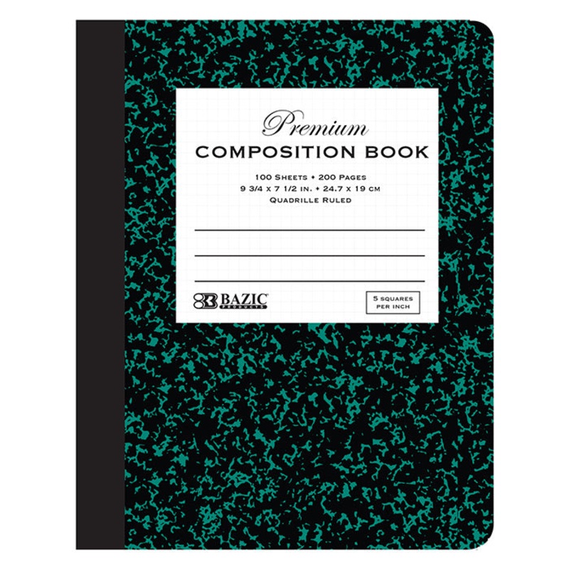 BAZIC 5-1″ Quad-Ruled 100 Ct. Premium Marble Composition Book