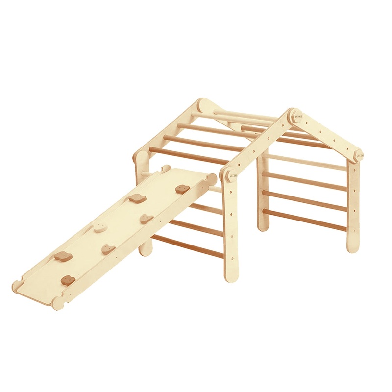 Large Convertible Wooden Pikler Triangle Gym With Slide & Ramp | Multifold Climbing Gym