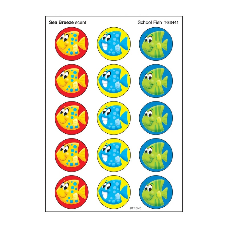 School Fish, Sea Breeze scent Scratch ‘n Sniff Stinky Stickers  Large Round