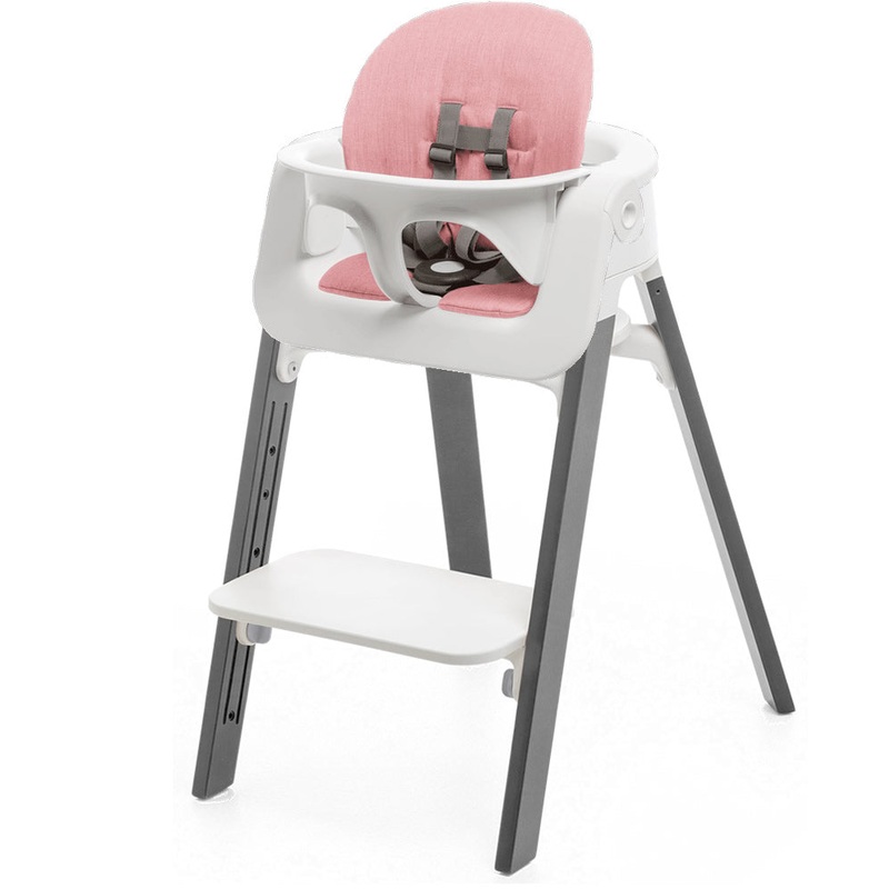Stokke Steps Chair + Cushion (No Tray) – White/Storm Grey/Pink
