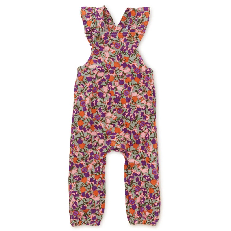 Tea Collection Corduroy Ruffle Baby Overalls – Royal Pomegranate Floral