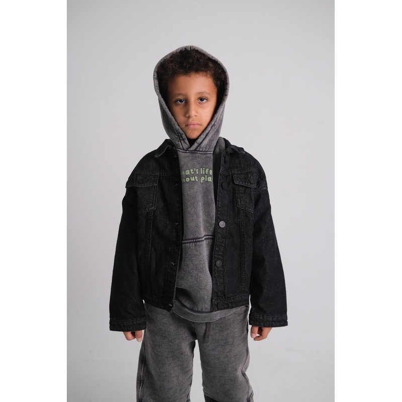 Unisex Black Long-Sleeved Jean Jacket