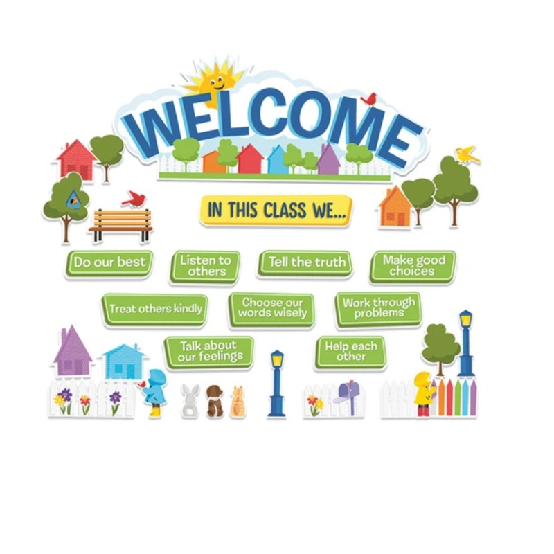 A Teachable Town In This Class Welcome Bulletin Board Set (D)