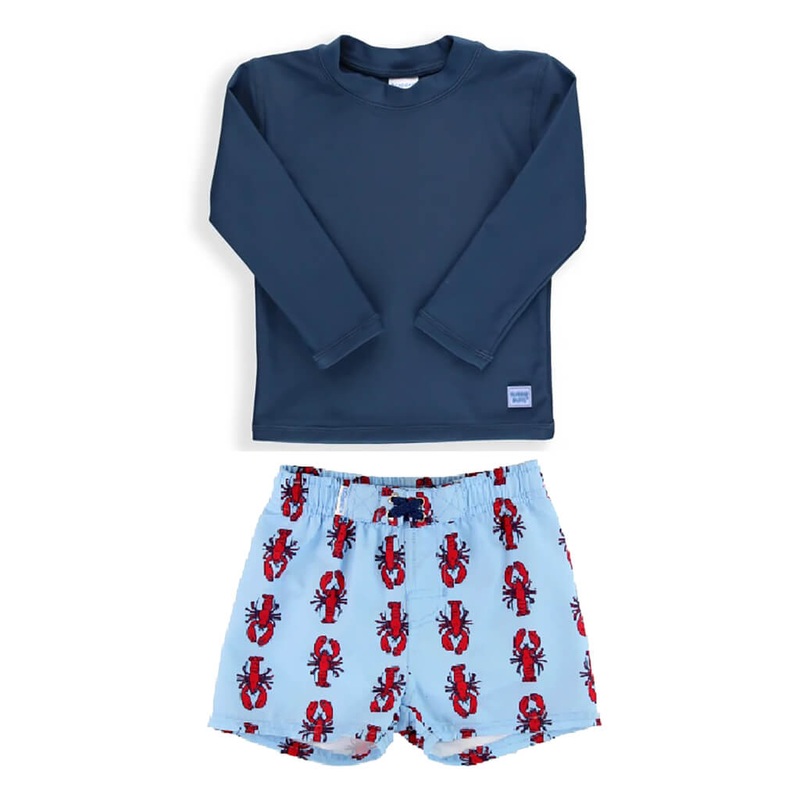 Long Sleeve Rash Guard Navy+Lobster Set