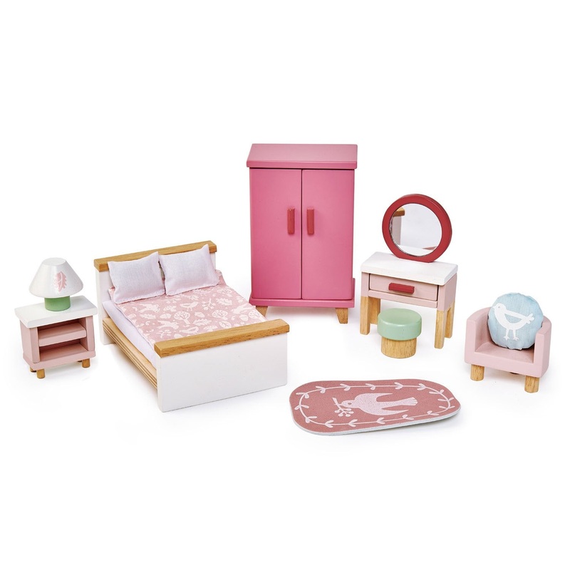 Wooden Dolls House Bedroom Furniture Set