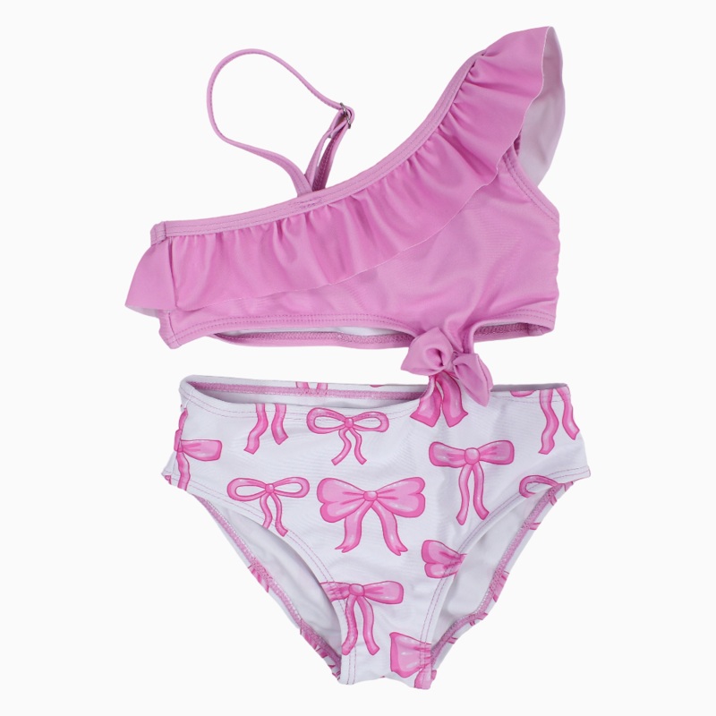 Girls Swimsuit  Pink with Bows Print