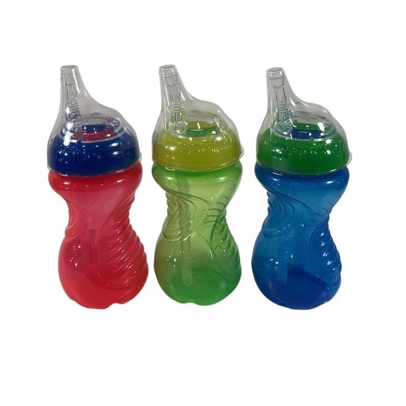 Nuby Clik-It Soft Spout Easy Grip Sippy Cup 3 Pack, Red, Green, Blue