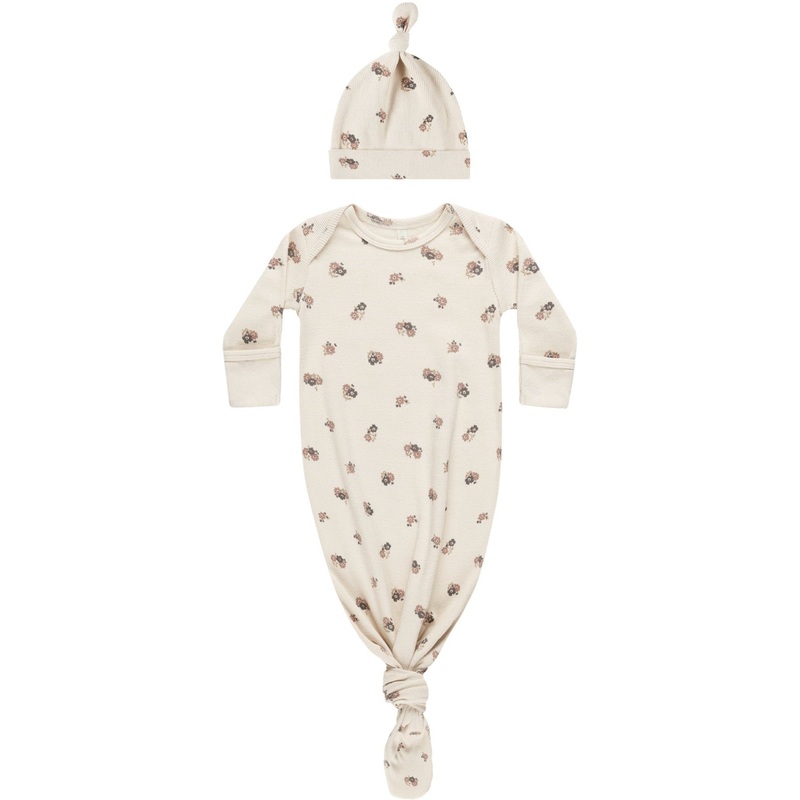 Quincy Mae Knotted Baby Gown + Hat Set | Wild Flowers