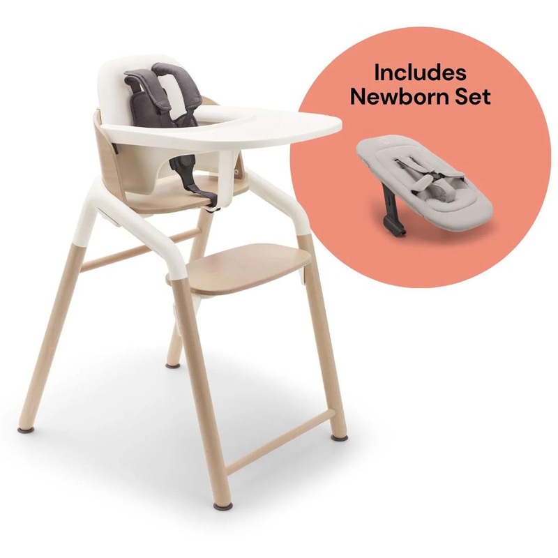 Bugaboo Giraffe Complete High Chair + Newborn Set Bundle – Neutral Wood / White / Polar White