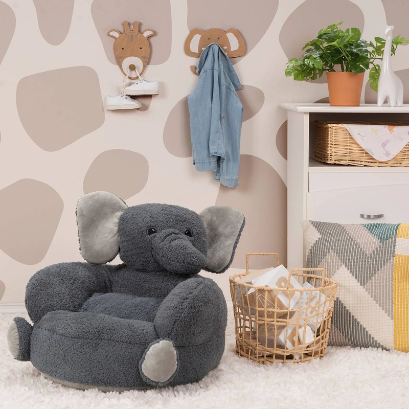 Elephant Plush Character Kids’ Chair: Gray, Meets CPSC & ASTM Standards, Ages 1-3 Years