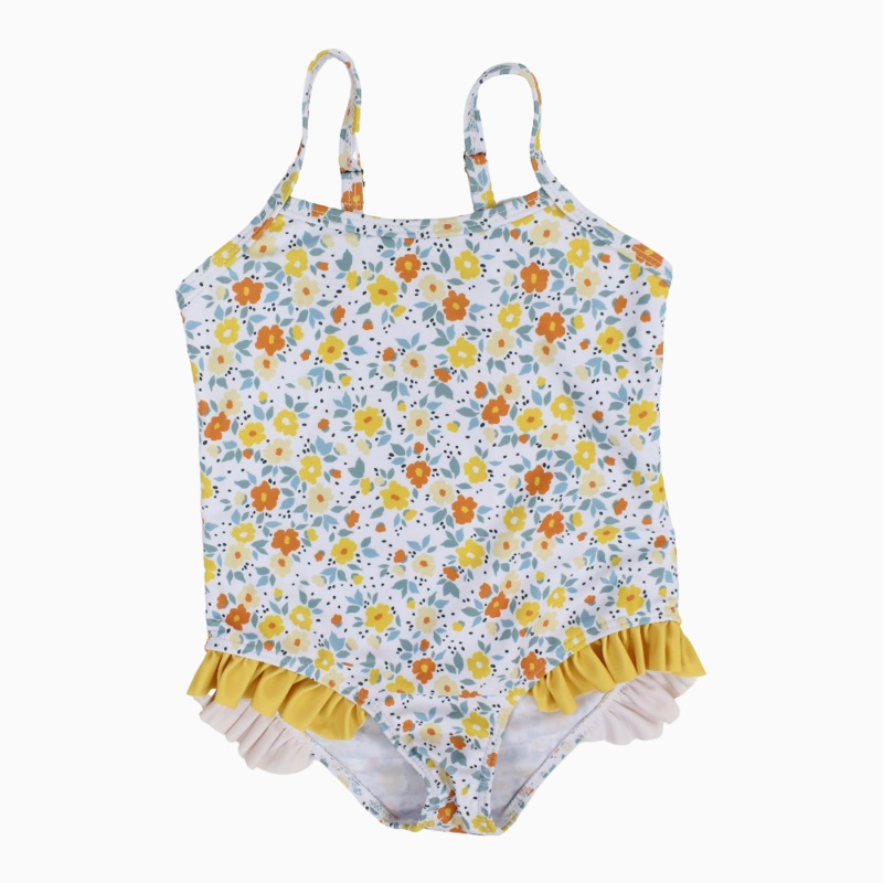 Girls Swimsuit  White with Yellow Flowers