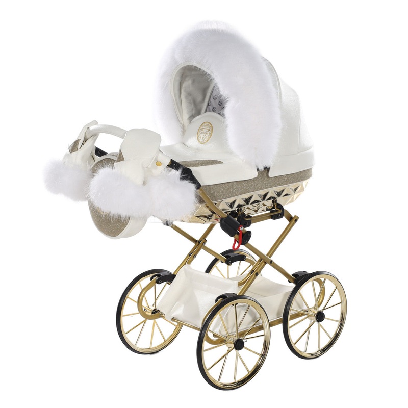 JUNAMA HANDCRAFT GLITTER WHITE GOLD DOLL’S PRAM