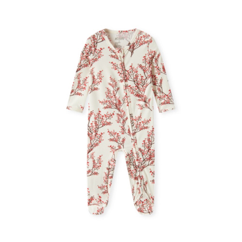 Milkbarn Winterberry Cotton Stretch Zipper Footed Romper