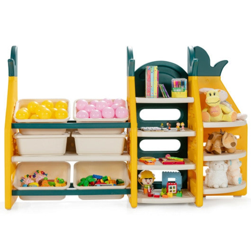 3-in-1 Kids Toy Storage Organizer With Bookshelf Corner Rack