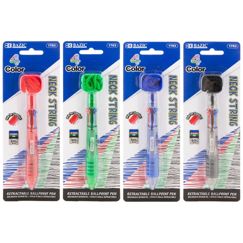 BAZIC 4-Color Neck Pen w/ Cushion Grip
