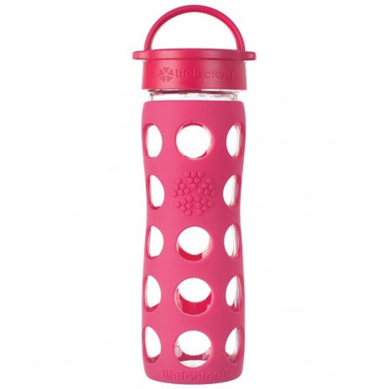 Lifefactory Glass Bottle with Classic Loop Cap & Silicone Sleeve 16 oz in Raspberry