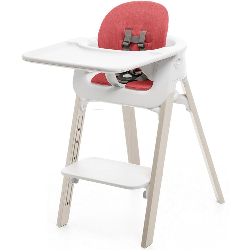 Stokke Steps Complete High Chair with Cushion – White/Whitewash/Red