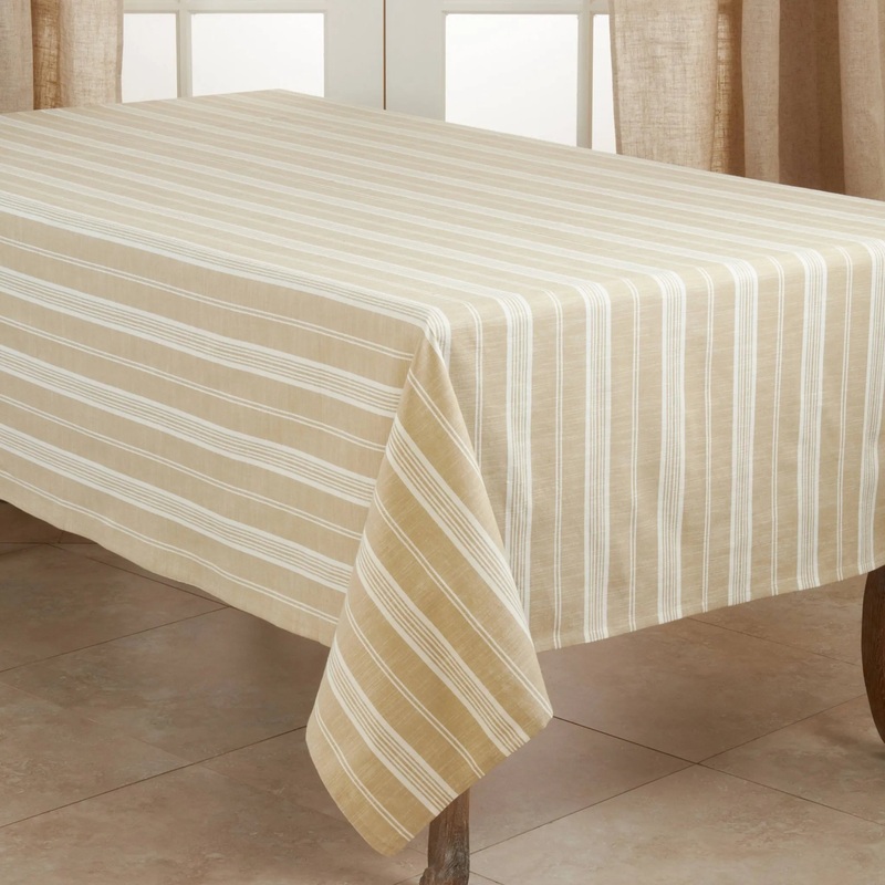 104″ x 65″ Cotton Striped Tablecloth Beige