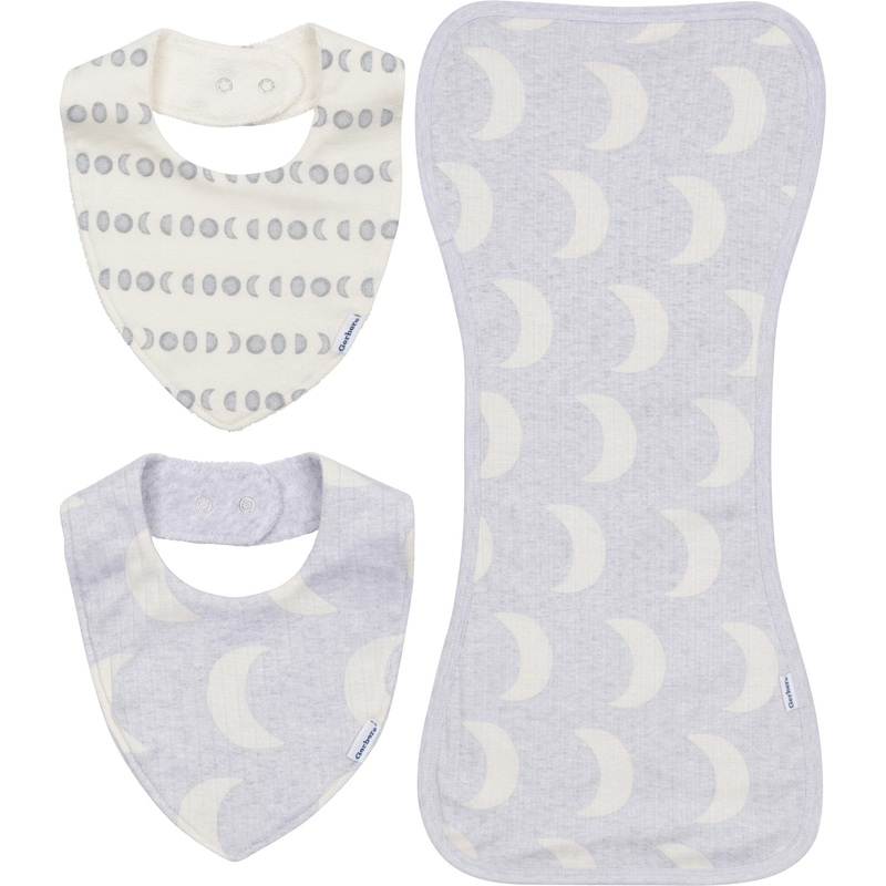 3-Piece Baby Neutral Grey Moons Bandana Bib & Burpcloth Set