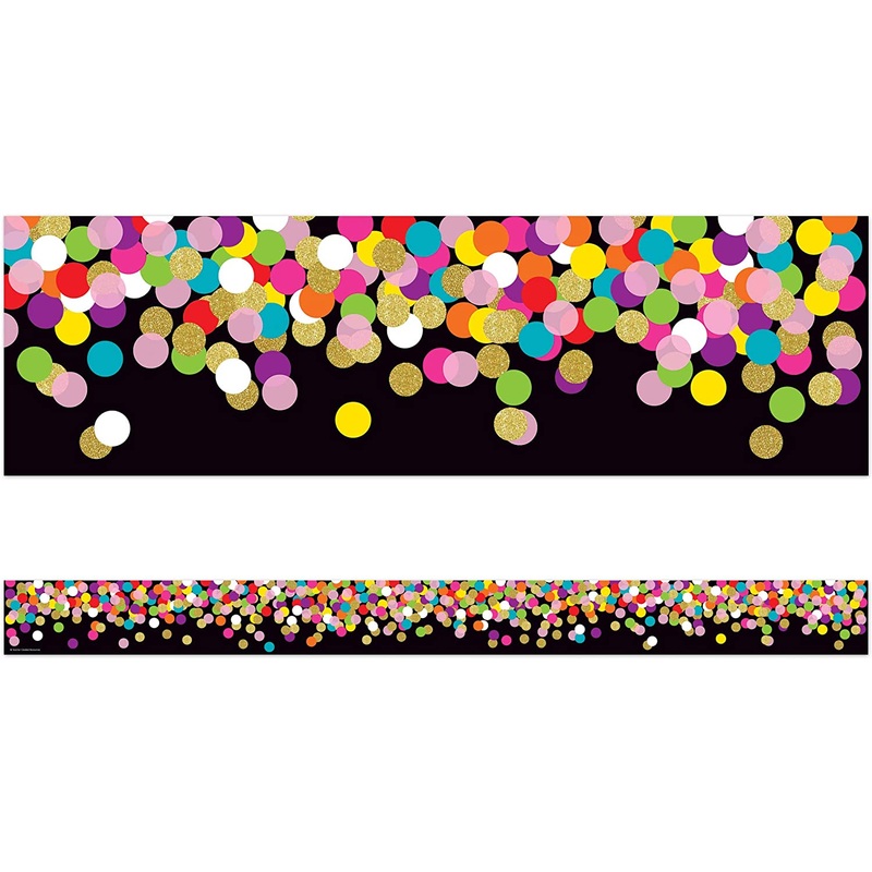 Colorful Confetti on Black Straight Border Trim