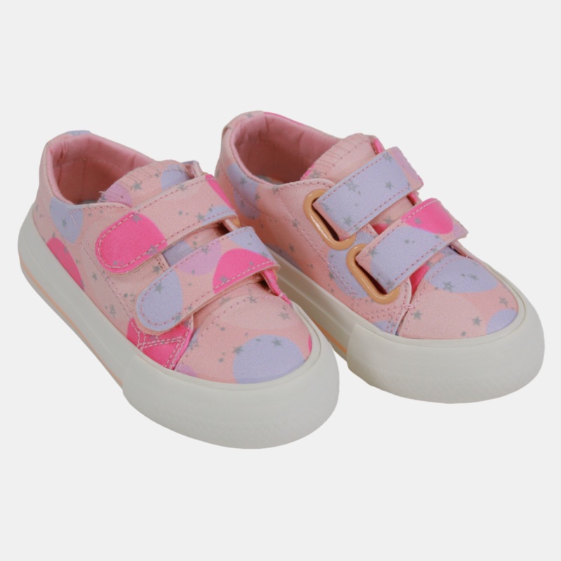 Girls’ Leather Sneakers  Pink with Circle Design