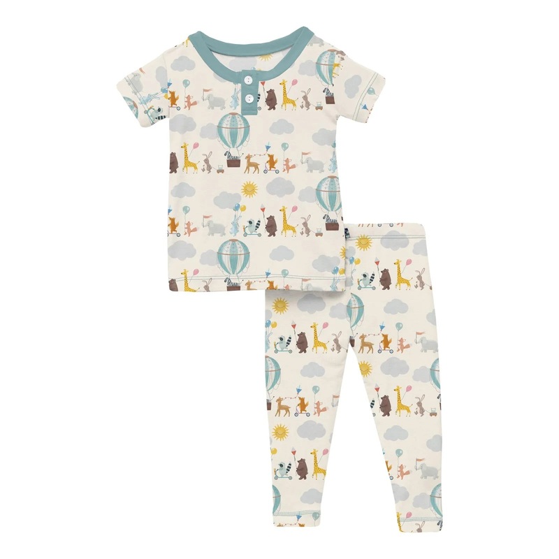 Kickee Pants Short Sleeve Henley Pajama Set – Natural Animal Parade