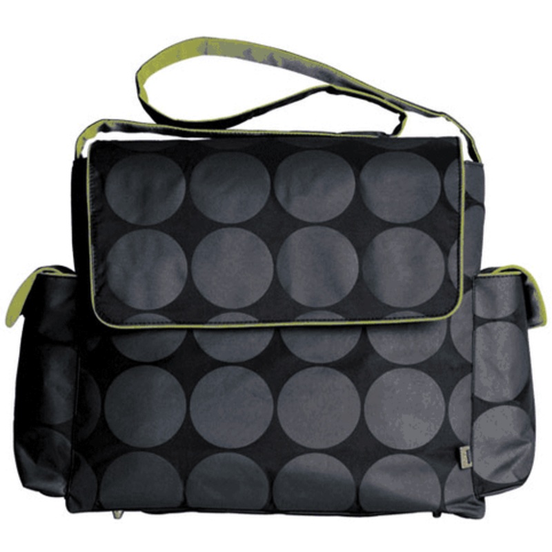 OiOi Grey Dot  with Lime Interior Messenger Diaper Bag