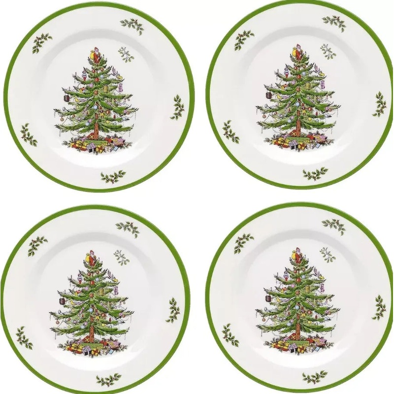 Spode Christmas Tree Melamine Salad Plates, Set of 4 – Green