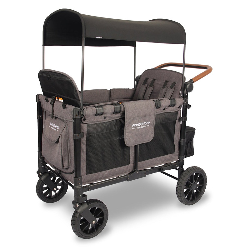 WonderFold OPEN BOX W4 Luxe (W4S 2.0) Multifunctional Quad (4 Seater) Stroller Wagon – Charcoal Gray/Black Frame