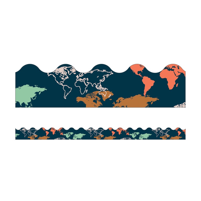 World Map Scalloped Borders