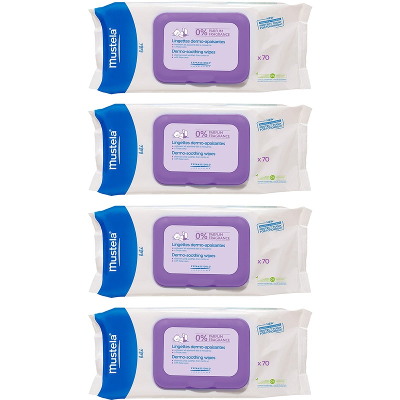 Mustela Dermo-Soothing Wipes, Fragrance Free, 70 Wipes (4-Pack)