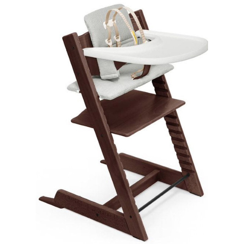 Tripp Trapp High Chair and Cushion with Stokke Tray – Walnut / Nordic Grey