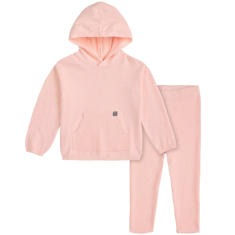 2-Piece Infant & Toddler Pink Hooded Waffle Top and Legging Viscose Set