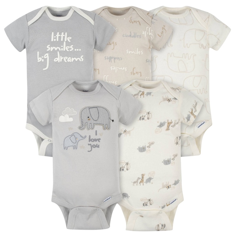 5-Pack Baby Neutral Safari Short Sleeve Onesies Bodysuits