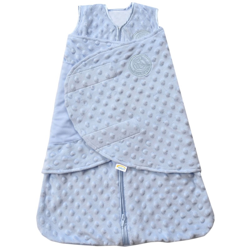 HALO SleepSack Swaddle, Velboa, Blue Plush Dots, Newborn