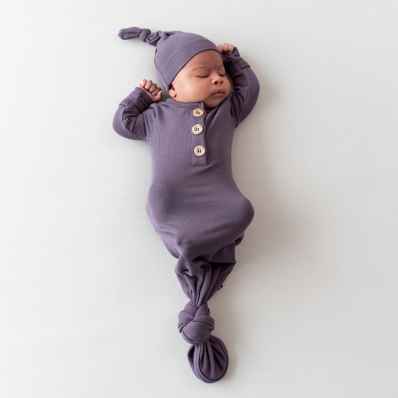 Ribbed Knotted Gown with Hat Set in Currant