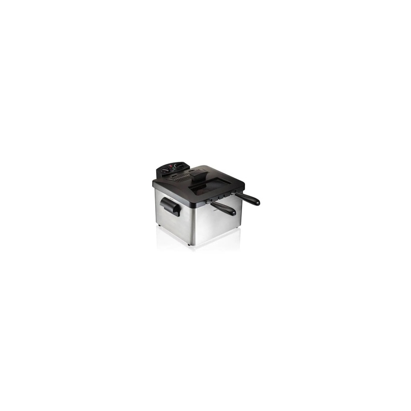 3qt Double Deep Fryer 35036: Electric Oil Fryer, 1800W, Dishwasher-Safe Parts, Cast Aluminum, Gray