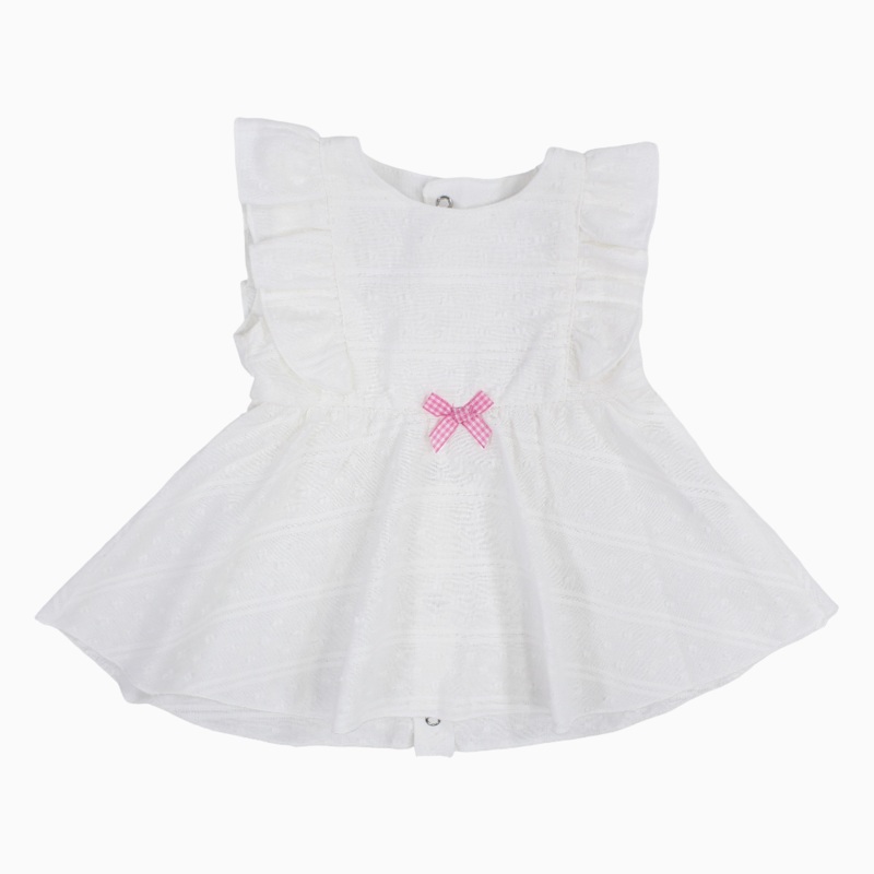 Baby Girls Cotton Dress  Off-White with Pink Bow