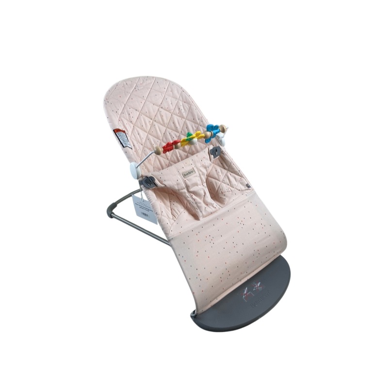 BabyBjorn Bouncer Bliss Bundle With Toy Bar, Flying Friends, Dark Gray Frame, Pink with Dots