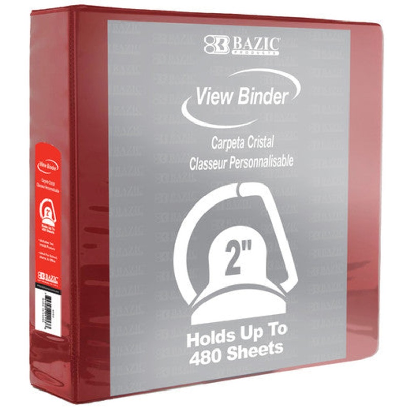 BAZIC Slant D Ring View Binder with 2 Pockets, 2″, Burgundy
