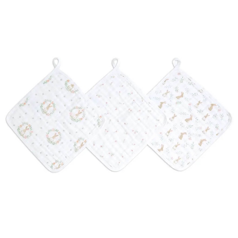 A+A Classic Washcloth 3 Pack  Blushing Bunnies