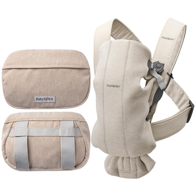 BabyBjrn Baby Carrier Mini + Pocket Pouch Bundle – 3D Jersey, Light Beige /  Light Beige