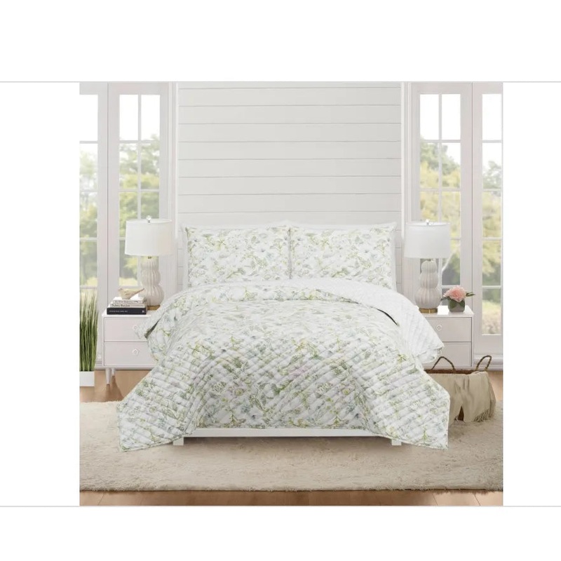 Full/Queen Quilt Botanical Floral Green