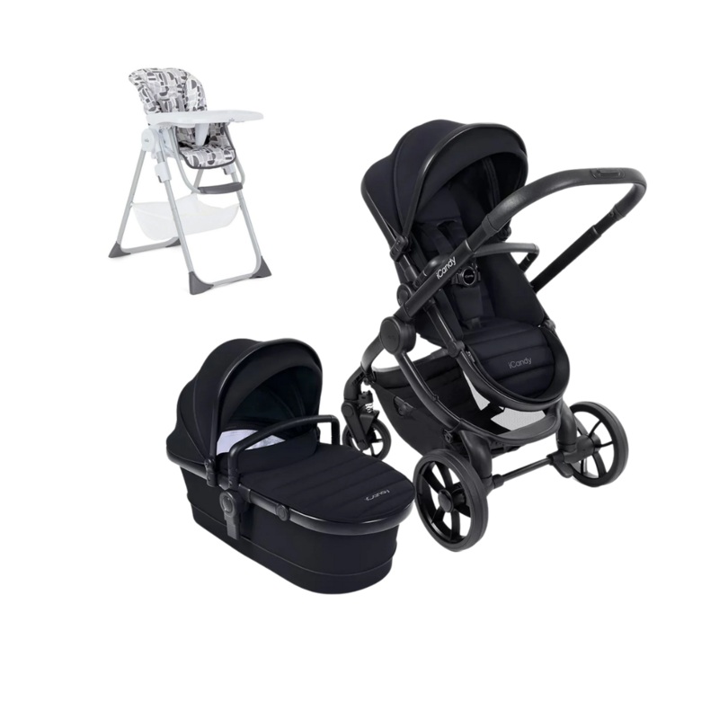 iCandy Peach 7 Pushchair & Carrycot – Black + Free Highchair