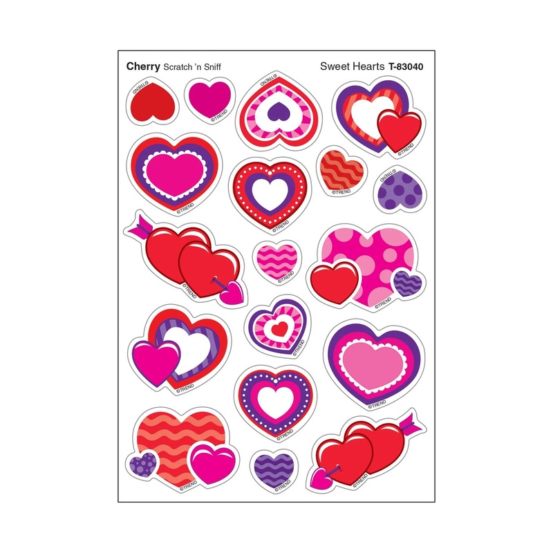 Sweet Hearts, Cherry scent Scratch ‘n Sniff Stinky Stickers  Mixed Shapes