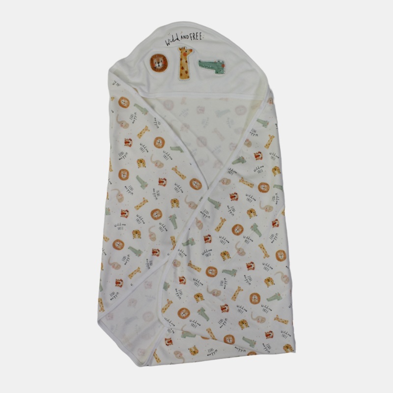 Baby Boys’ Cotton Blanket  Off-White with Animal Print