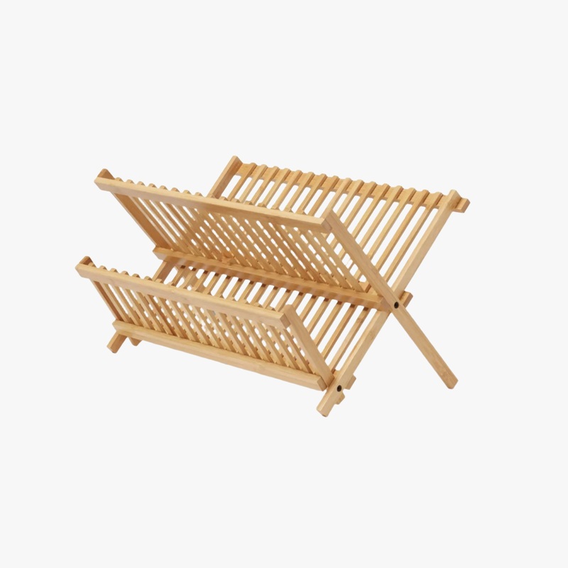 Bamboo Dish Drying Rack – 2-Tier Foldable Dish Rack for Kitchen Counter