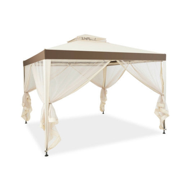 Canopy Gazebo Tent Shelter Garden Lawn Patio With Mosquito Netting-Beige