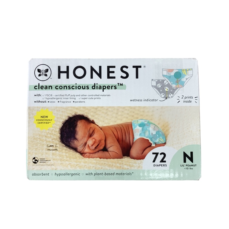 Honest Company Club Box Diapers, NB, 72 Count, Above It All + Pandas